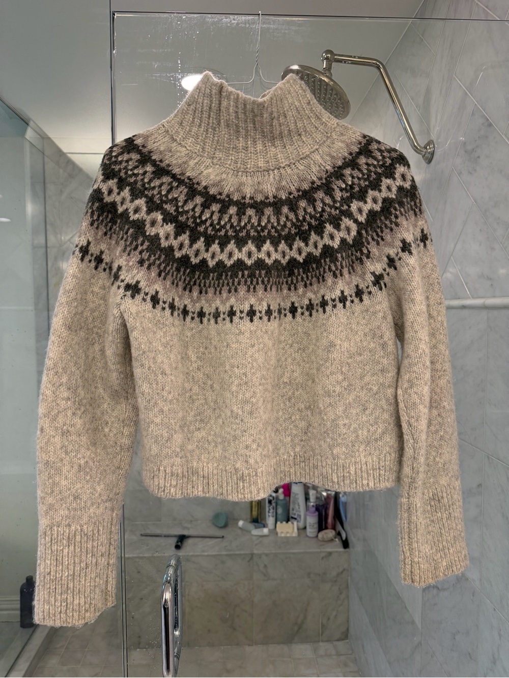 Abercrombie & Fitch Neutral Fair Isle Mock Neck Sweater